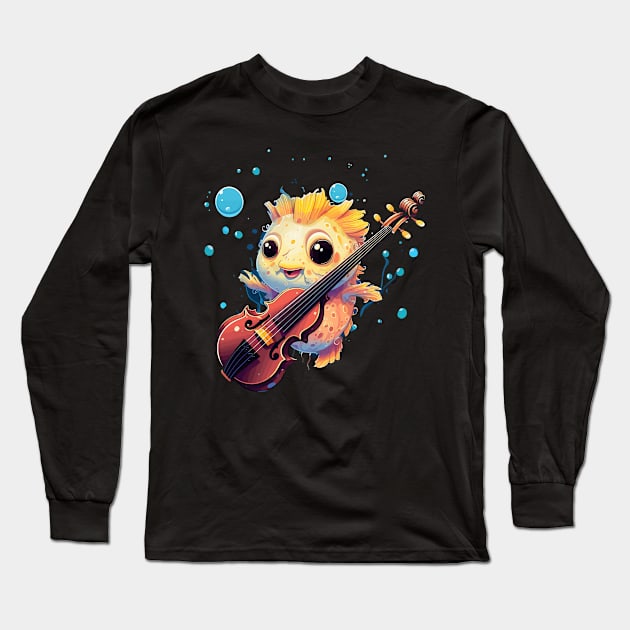 Puffer Fish Playing Violin Long Sleeve T-Shirt by JH Mart